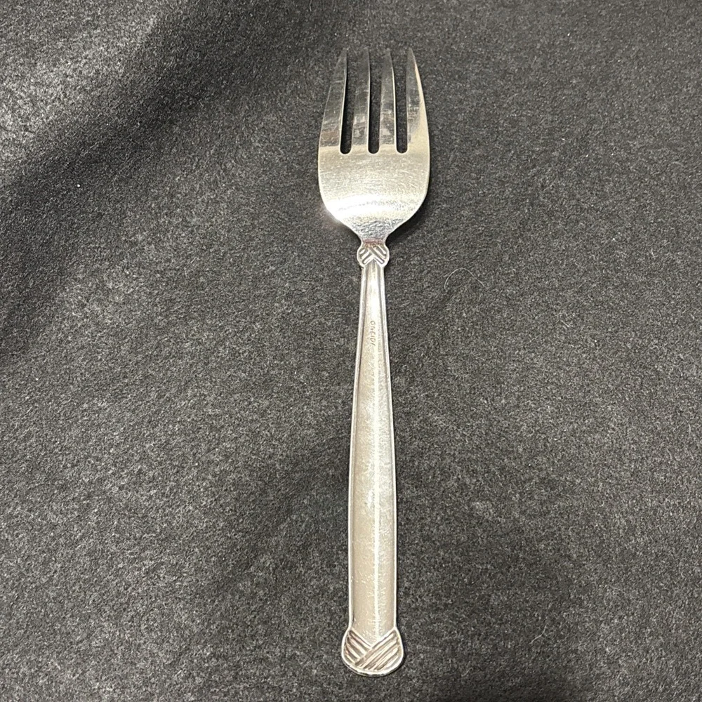 Oneida Rattan 4 Prong Cold Meat Fork Stainless Serving Utensil 8 1/4in USA